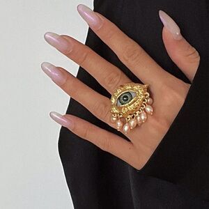 Anthropologie Gold Eye Ring with Pearls